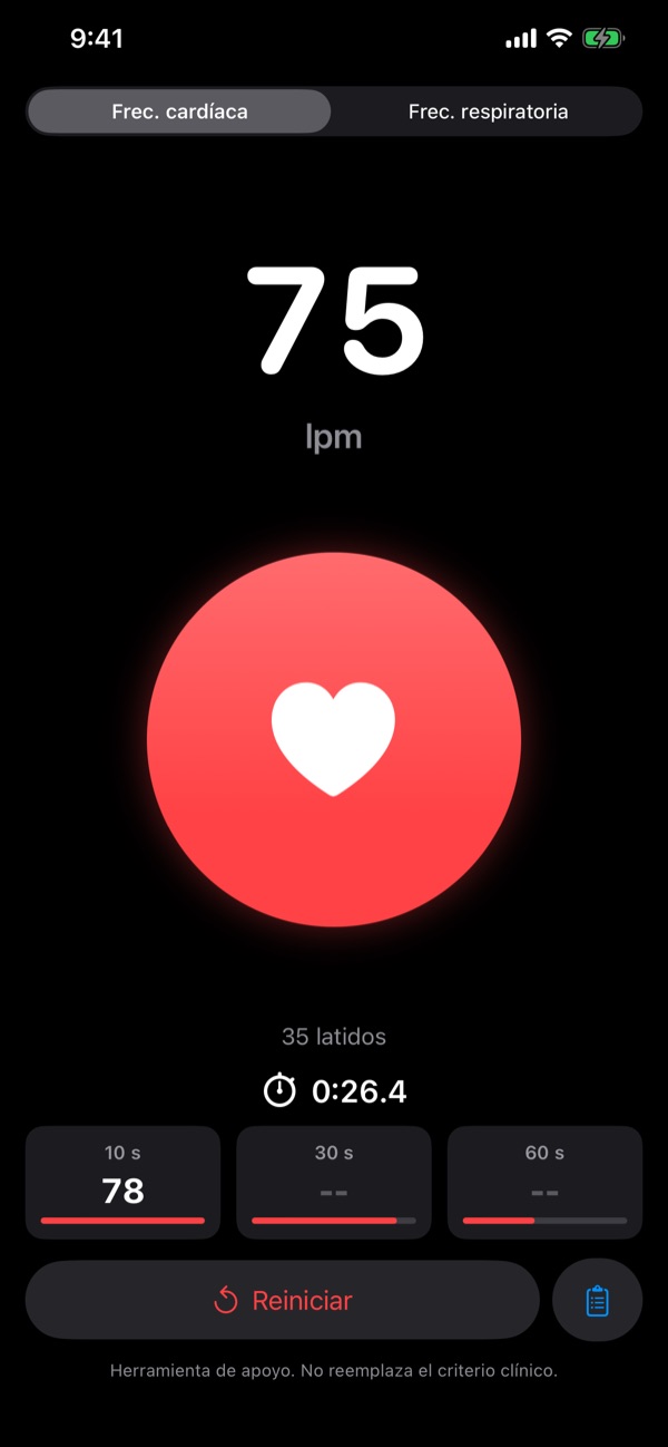 Latiro en modo oscuro midiendo frecuencia cardíaca